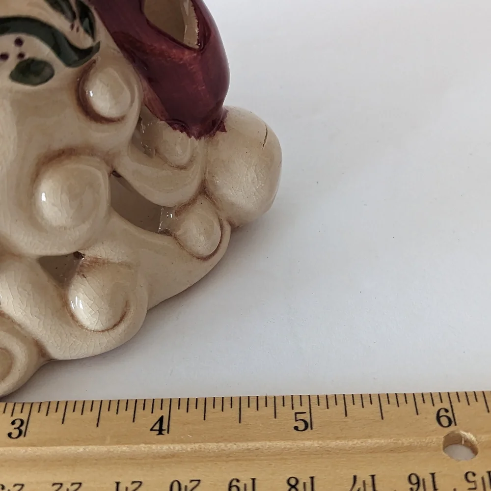 VTG Ceramic Santa Head Tea Light Votive Candle Holder W/Stars‎ And Tree Cut-Outs